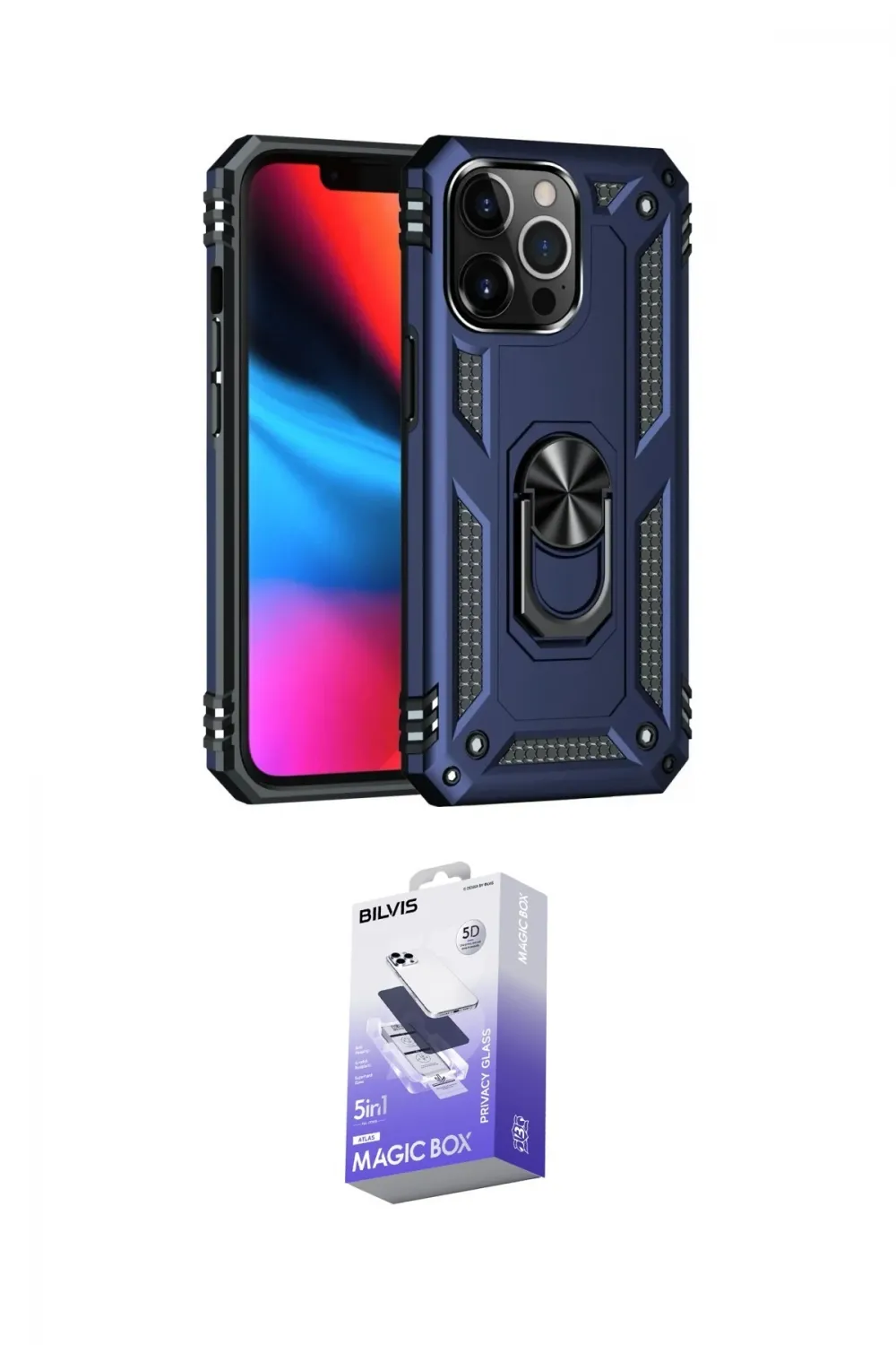 ieg™ iPhone 13 Pro Max Kılıf Ahenk Klasik Koleksiyonu - Siyah Bilvis 5in1 5D Magic Hayalet Cam Ekran Koruyucu