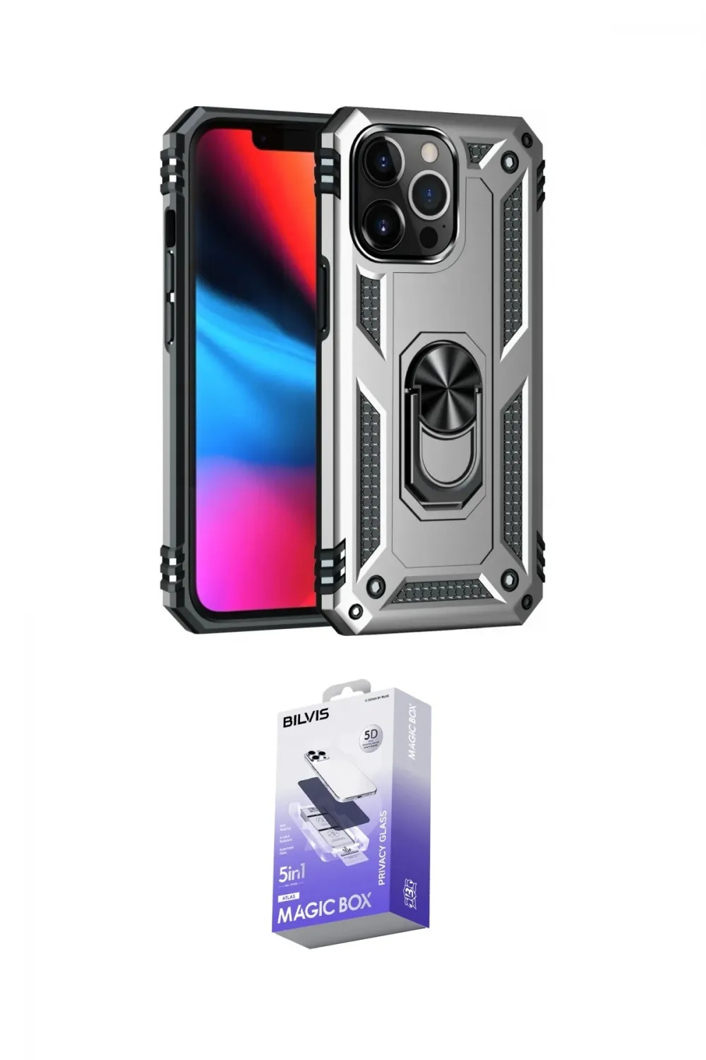 ieg™ iPhone 13 Pro Max Kılıf Ahenk Klasik Koleksiyonu - Siyah Bilvis 5in1 5D Magic Hayalet Cam Ekran Koruyucu