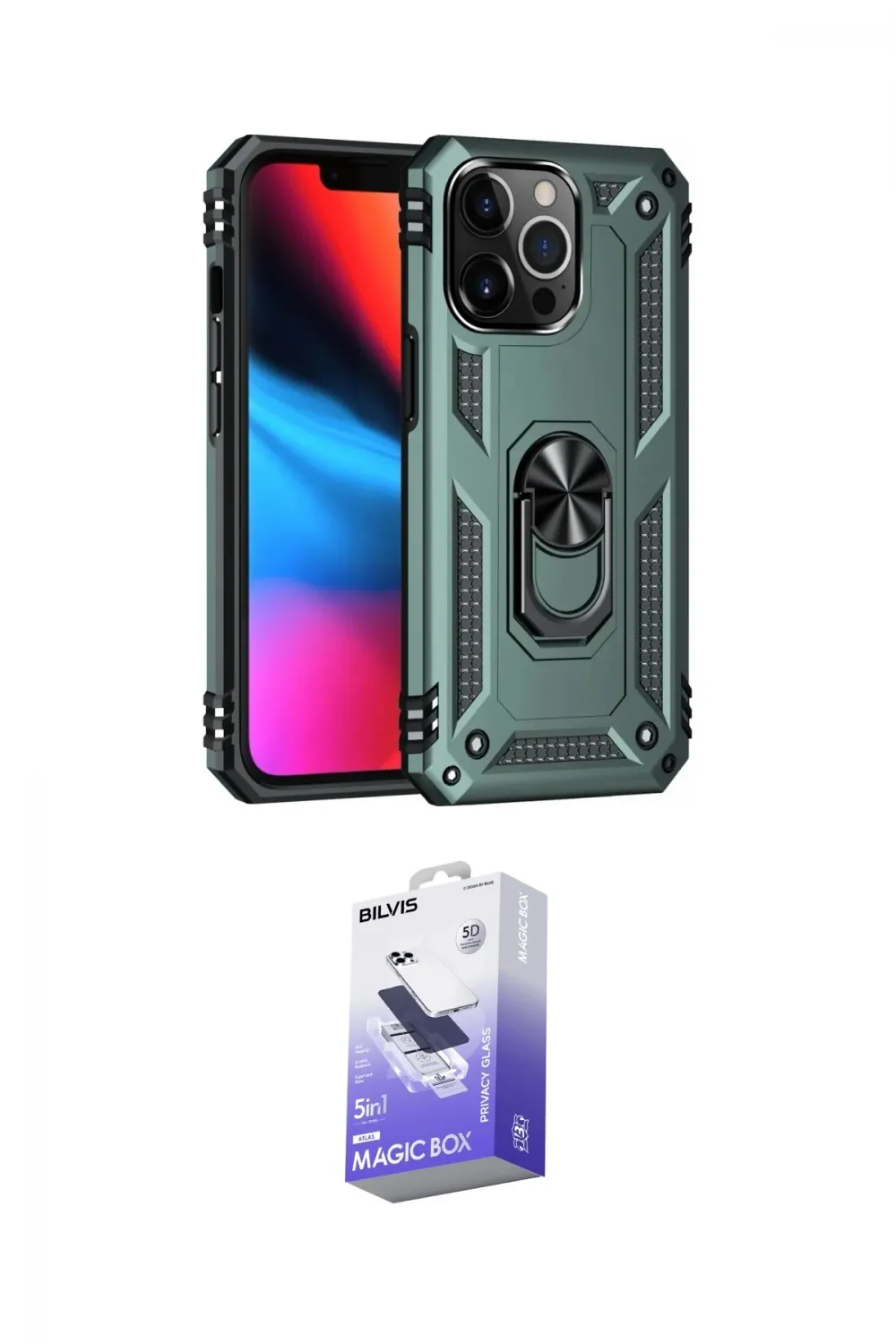 ieg™ iPhone 13 Pro Max Kılıf Ahenk Klasik Koleksiyonu - Siyah Bilvis 5in1 5D Magic Hayalet Cam Ekran Koruyucu