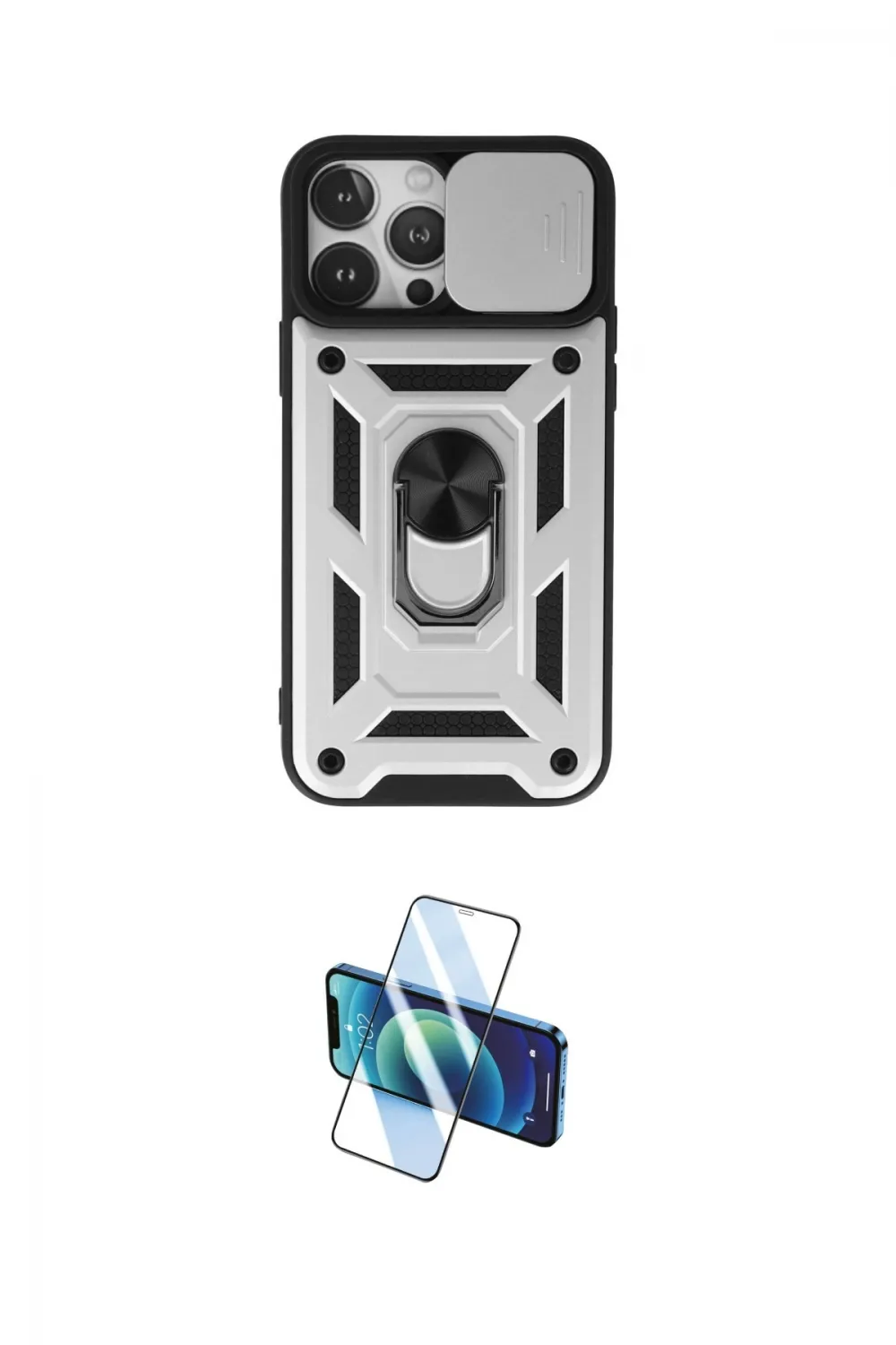 ieg™ iPhone 13 Pro Max Kılıf Ahenk Klasik - Siyah 3D Antistatik Cam Ekran Koruyucu