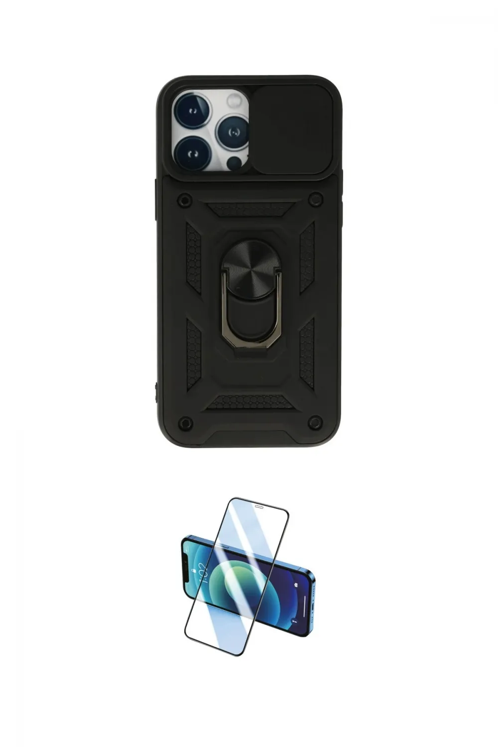 ieg™ iPhone 13 Pro Max Kılıf Ahenk Klasik - Siyah 3D Antistatik Cam Ekran Koruyucu
