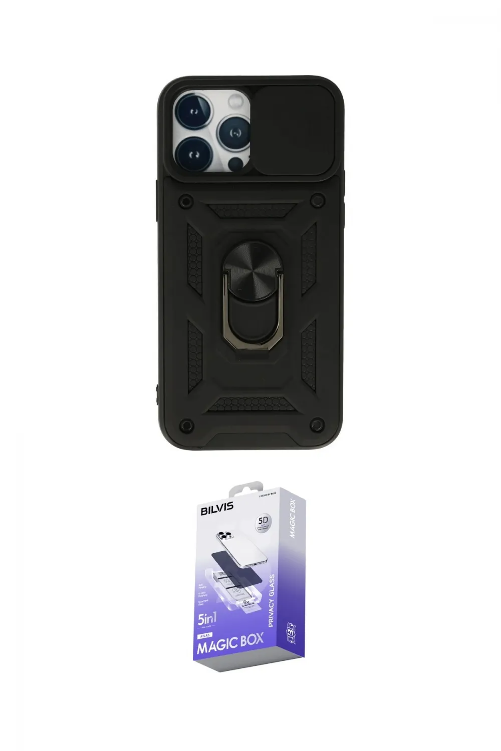 ieg™ iPhone 13 Pro Max Kılıf Ahenk Klasik - Siyah Bilvis 5in1 5D Magic Hayalet Cam Ekran Koruyucu
