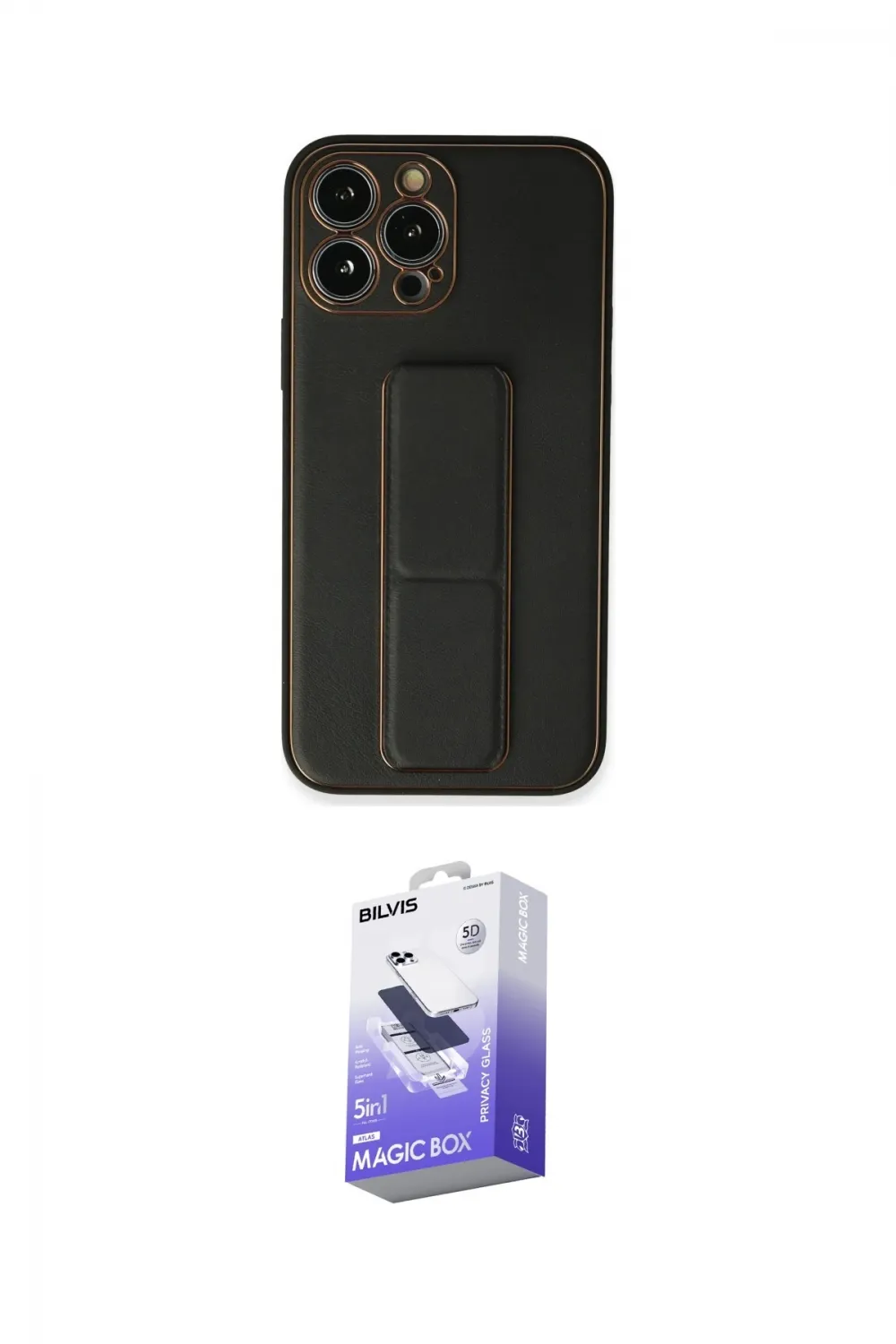 ieg™ iPhone 13 Pro Max Kılıf Akış Doku - Siyah Bilvis 5in1 5D Magic Hayalet Cam Ekran Koruyucu