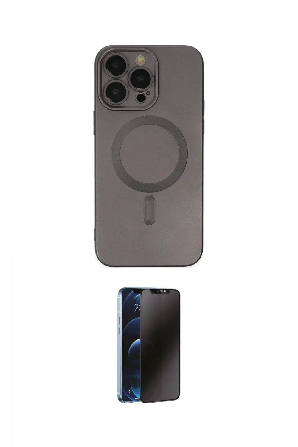 ieg™ iPhone 13 Pro Max Kılıf Akış Minimal Özel Seri - Siyah 3D Antistatik Hayalet Cam Ekran Koruyucu