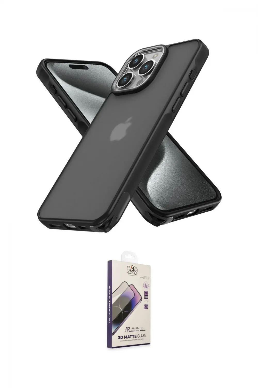 ieg™ iPhone 13 Pro Max Kılıf Atlas Form - Siyah Bilvis 3D Mat Cam Ekran Koruyucu
