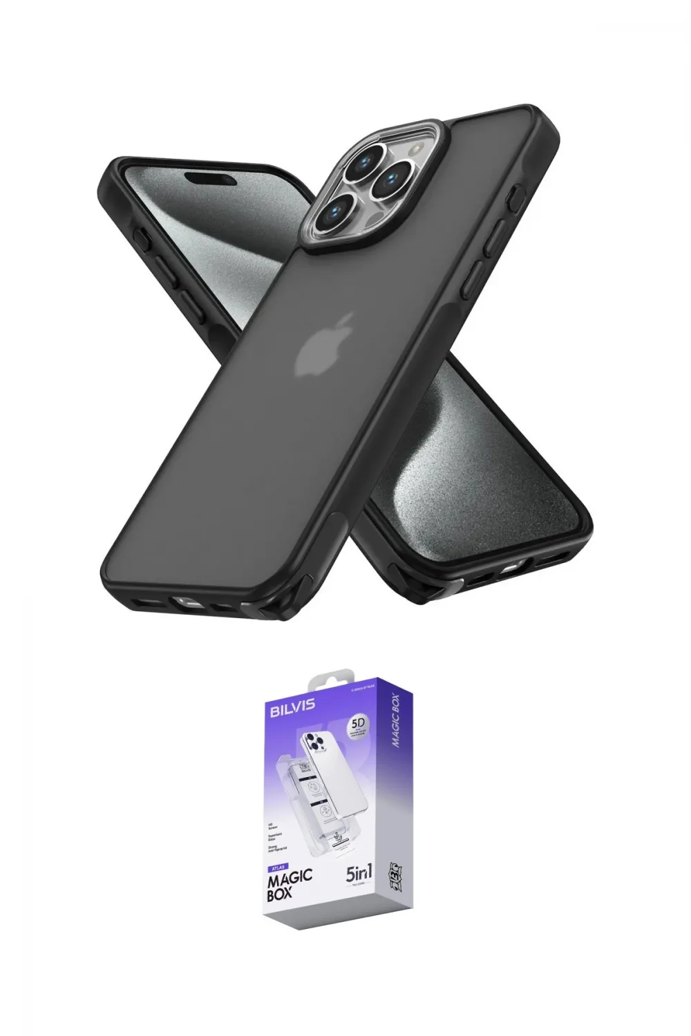ieg™ iPhone 13 Pro Max Kılıf Atlas Form - Siyah Bilvis 5in1 3D Magic Cam Ekran Koruyucu