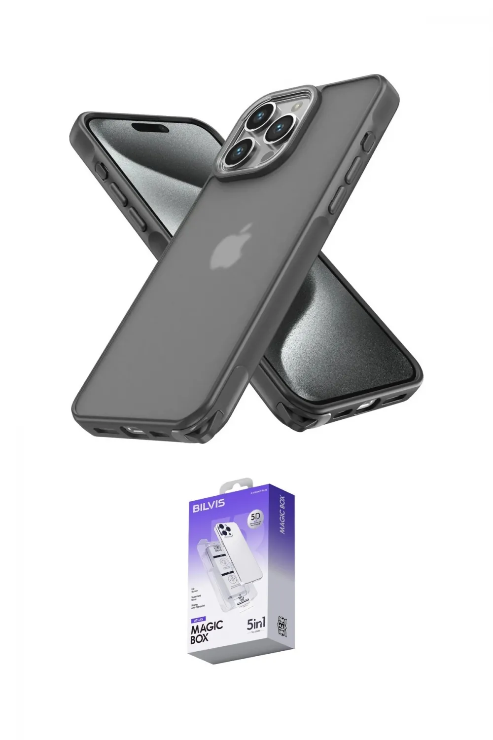 ieg™ iPhone 13 Pro Max Kılıf Atlas Form - Siyah Bilvis 5in1 3D Magic Cam Ekran Koruyucu