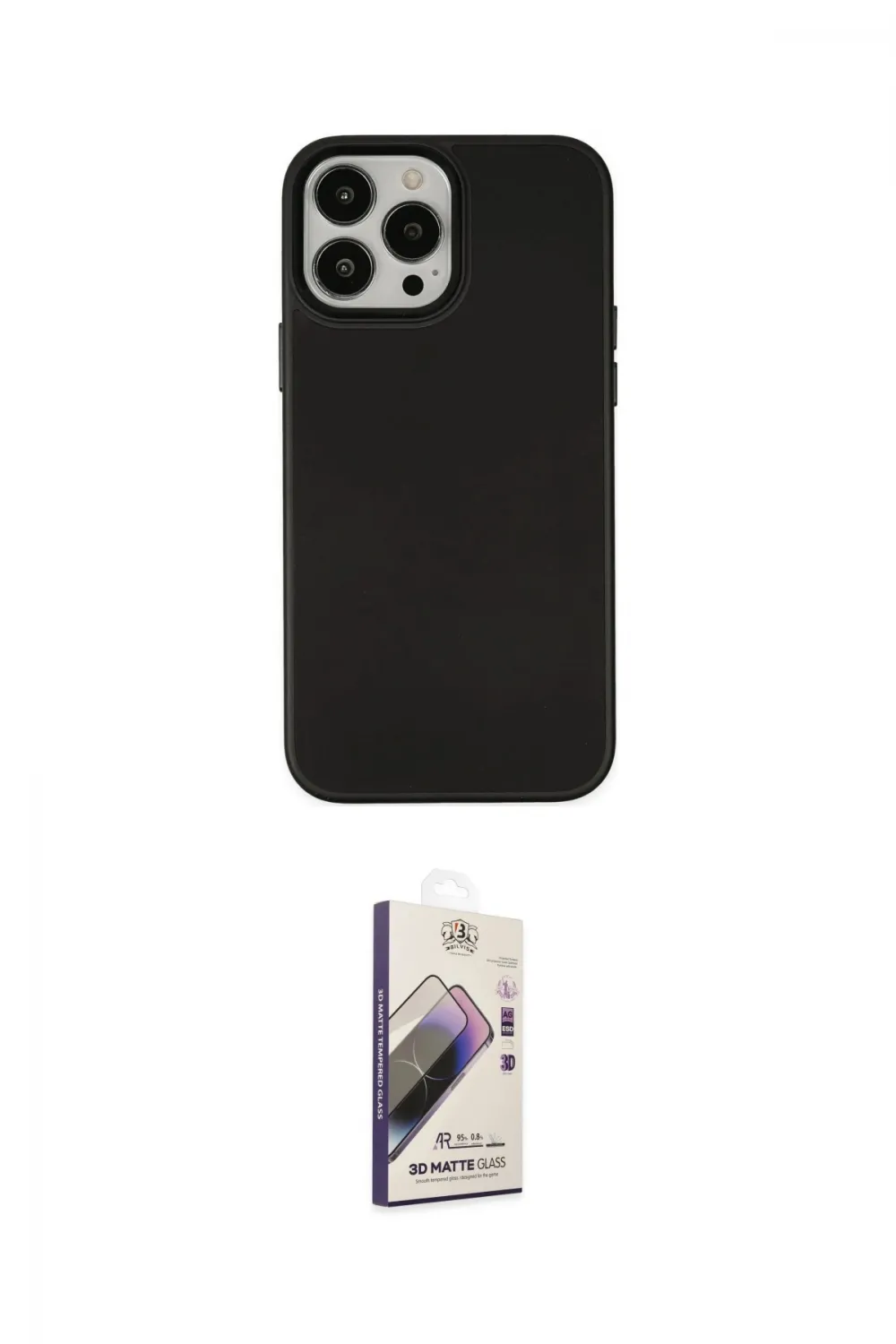 ieg™ iPhone 13 Pro Max Kılıf Çekirdek Çizgi - Siyah Bilvis 3D Mat Cam Ekran Koruyucu