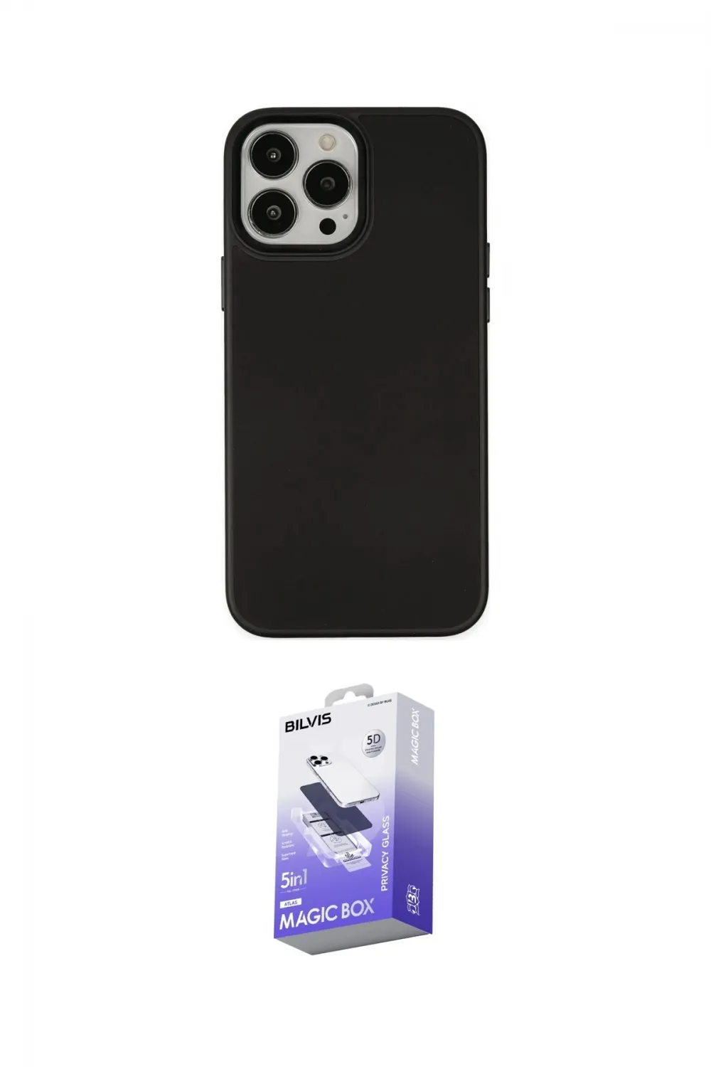 ieg™ iPhone 13 Pro Max Kılıf Çekirdek Çizgi - Siyah Bilvis 5in1 5D Magic Hayalet Cam Ekran Koruyucu