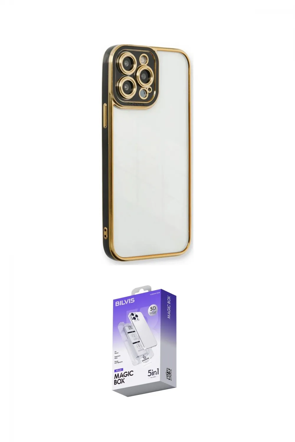 ieg™ iPhone 13 Pro Max Kılıf Çekirdek Klasik Serisi - Siyah Bilvis 5in1 3D Magic Cam Ekran Koruyucu