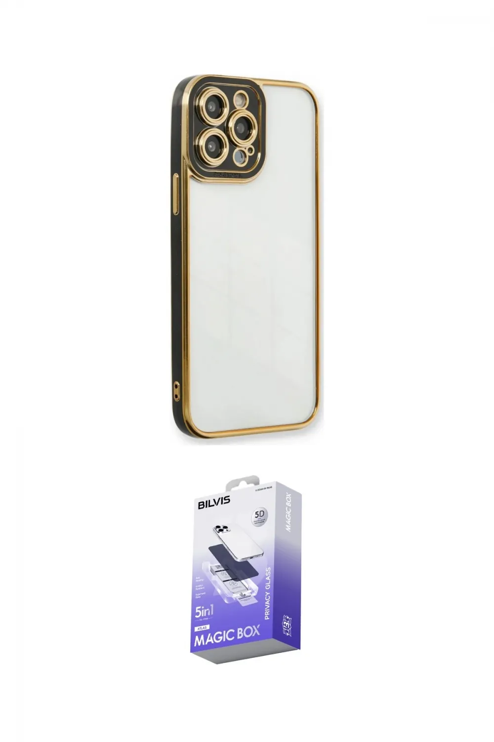 ieg™ iPhone 13 Pro Max Kılıf Çekirdek Klasik Serisi - Siyah Bilvis 5in1 5D Magic Hayalet Cam Ekran Koruyucu