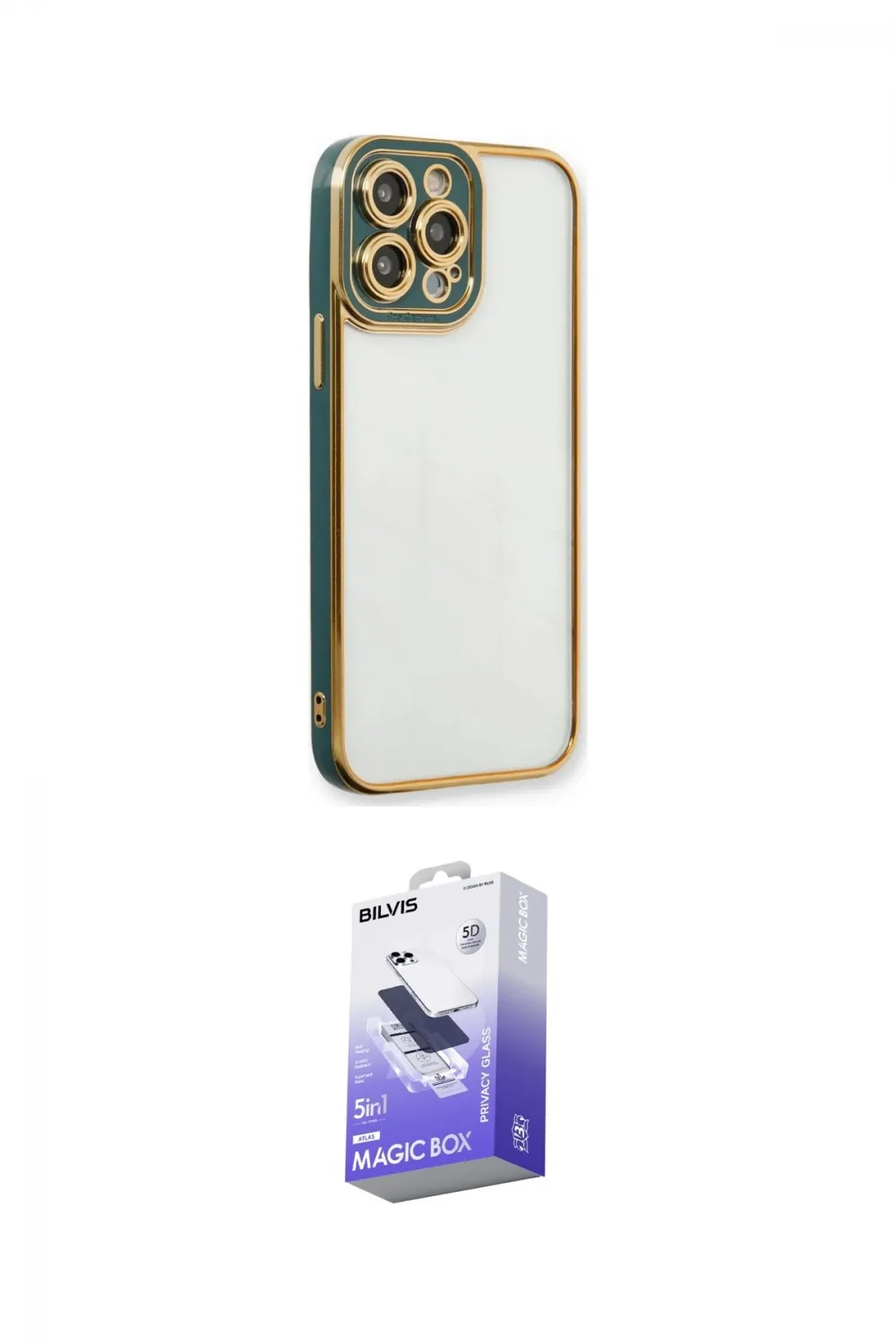 ieg™ iPhone 13 Pro Max Kılıf Çekirdek Klasik Serisi - Siyah Bilvis 5in1 5D Magic Hayalet Cam Ekran Koruyucu