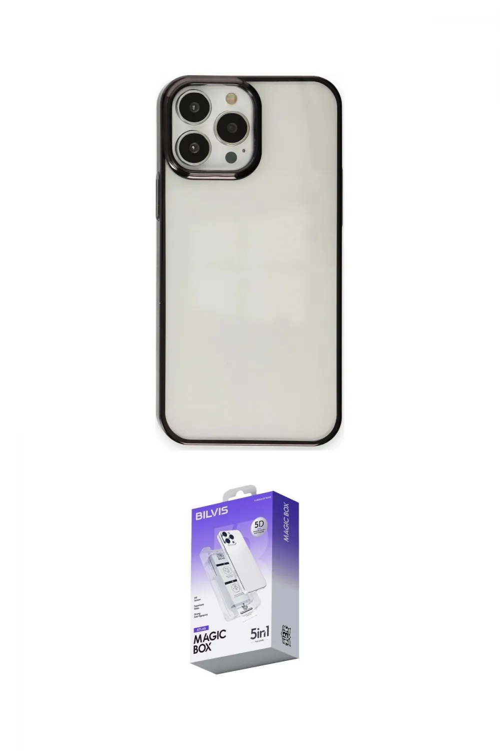ieg™ iPhone 13 Pro Max Kılıf Doruk Doku Prime - Siyah Bilvis 5in1 3D Magic Cam Ekran Koruyucu
