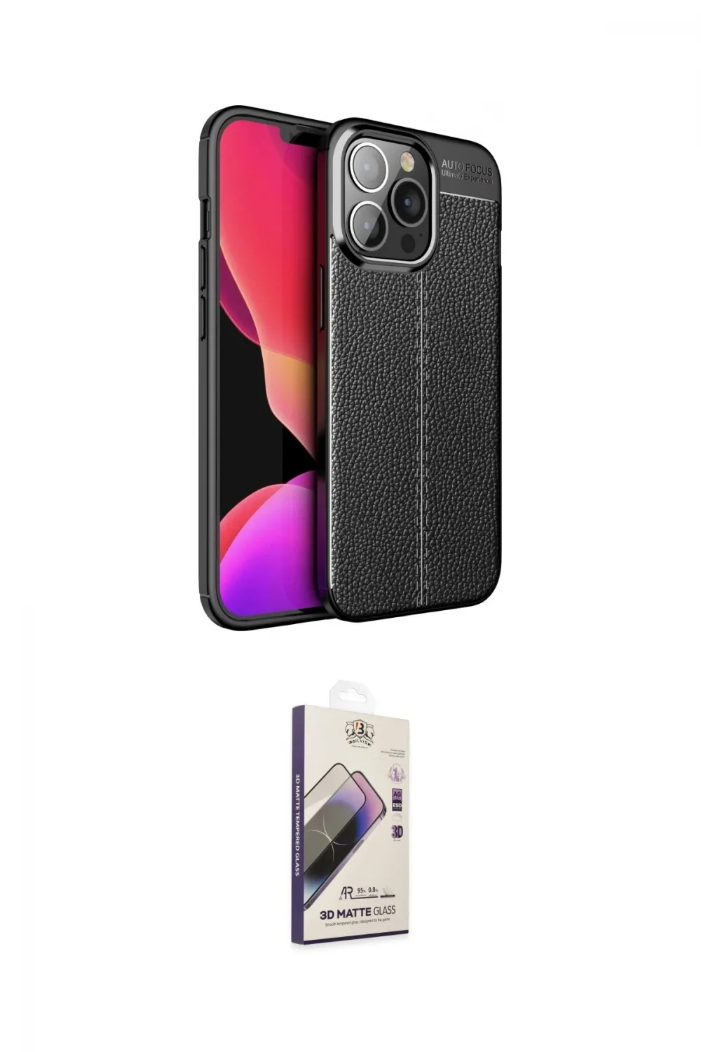 ieg™ iPhone 13 Pro Max Kılıf Doruk Klasik Özel Seri - Siyah Bilvis 3D Mat Cam Ekran Koruyucu