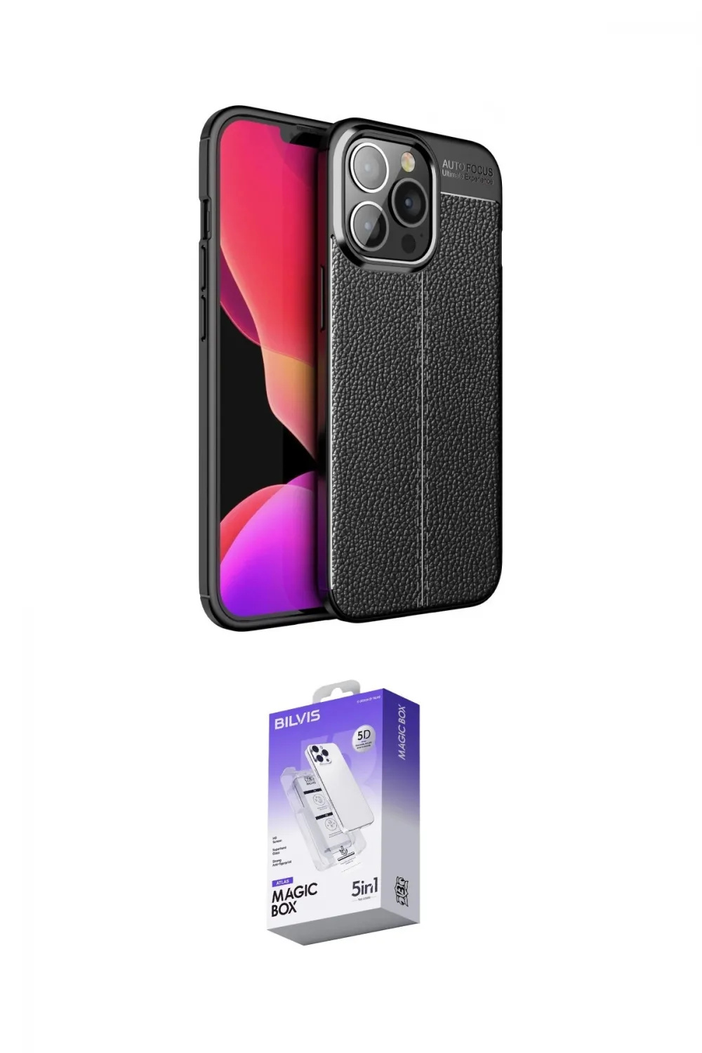 ieg™ iPhone 13 Pro Max Kılıf Doruk Klasik Özel Seri - Siyah Bilvis 5in1 3D Magic Cam Ekran Koruyucu