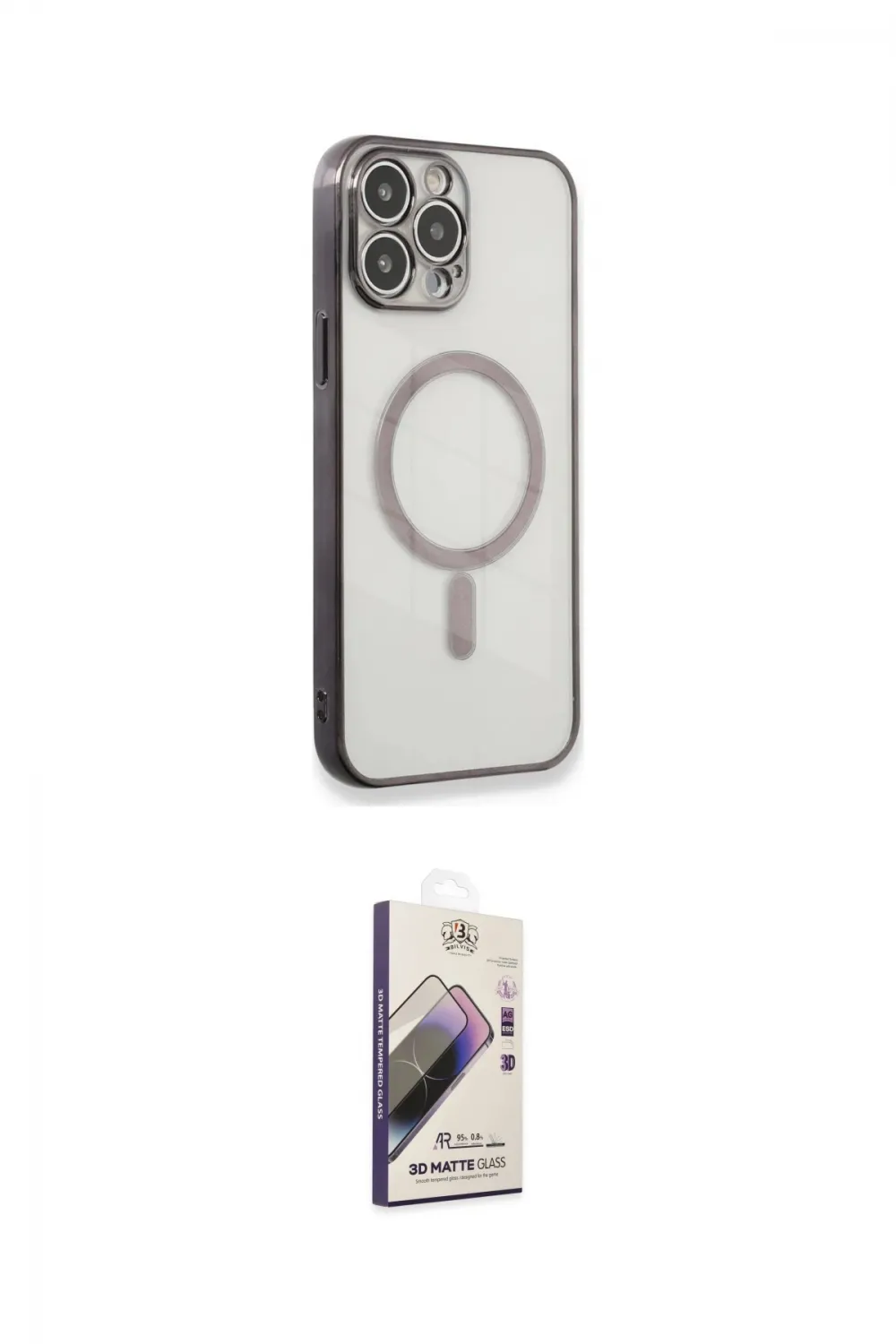 ieg™ iPhone 13 Pro Max Kılıf Doruk Minimal - Siyah Bilvis 3D Mat Cam Ekran Koruyucu
