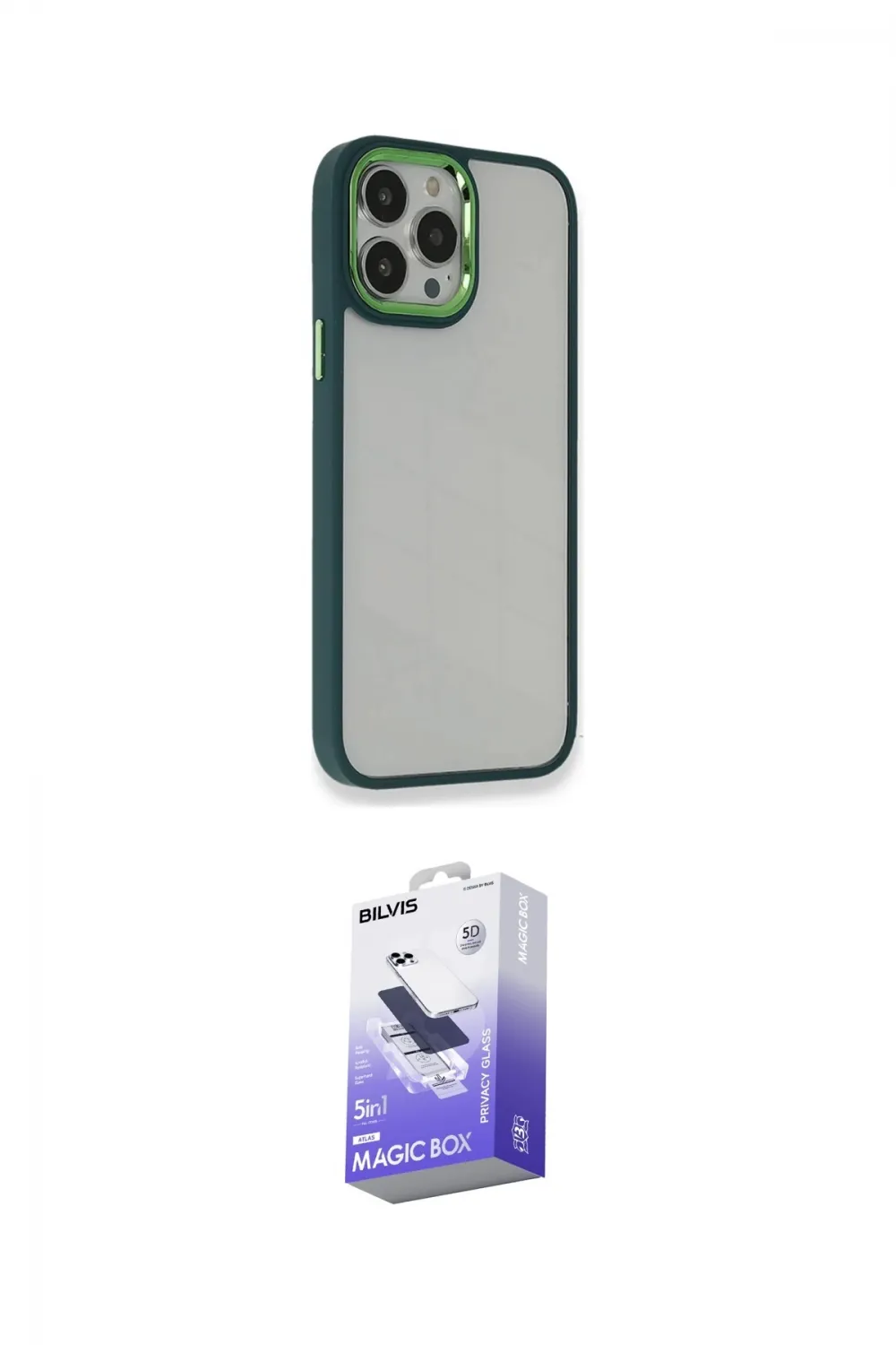 ieg™ iPhone 13 Pro Max Kılıf Eksen Doku Prime - Siyah Bilvis 5in1 5D Magic Hayalet Cam Ekran Koruyucu