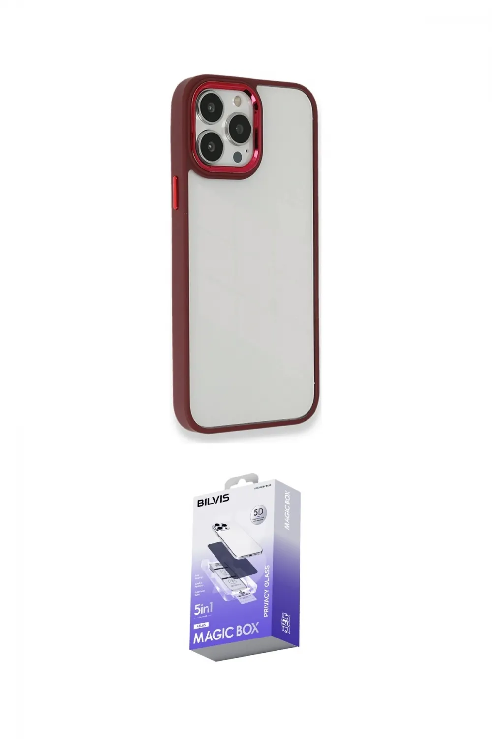 ieg™ iPhone 13 Pro Max Kılıf Eksen Doku Prime - Siyah Bilvis 5in1 5D Magic Hayalet Cam Ekran Koruyucu