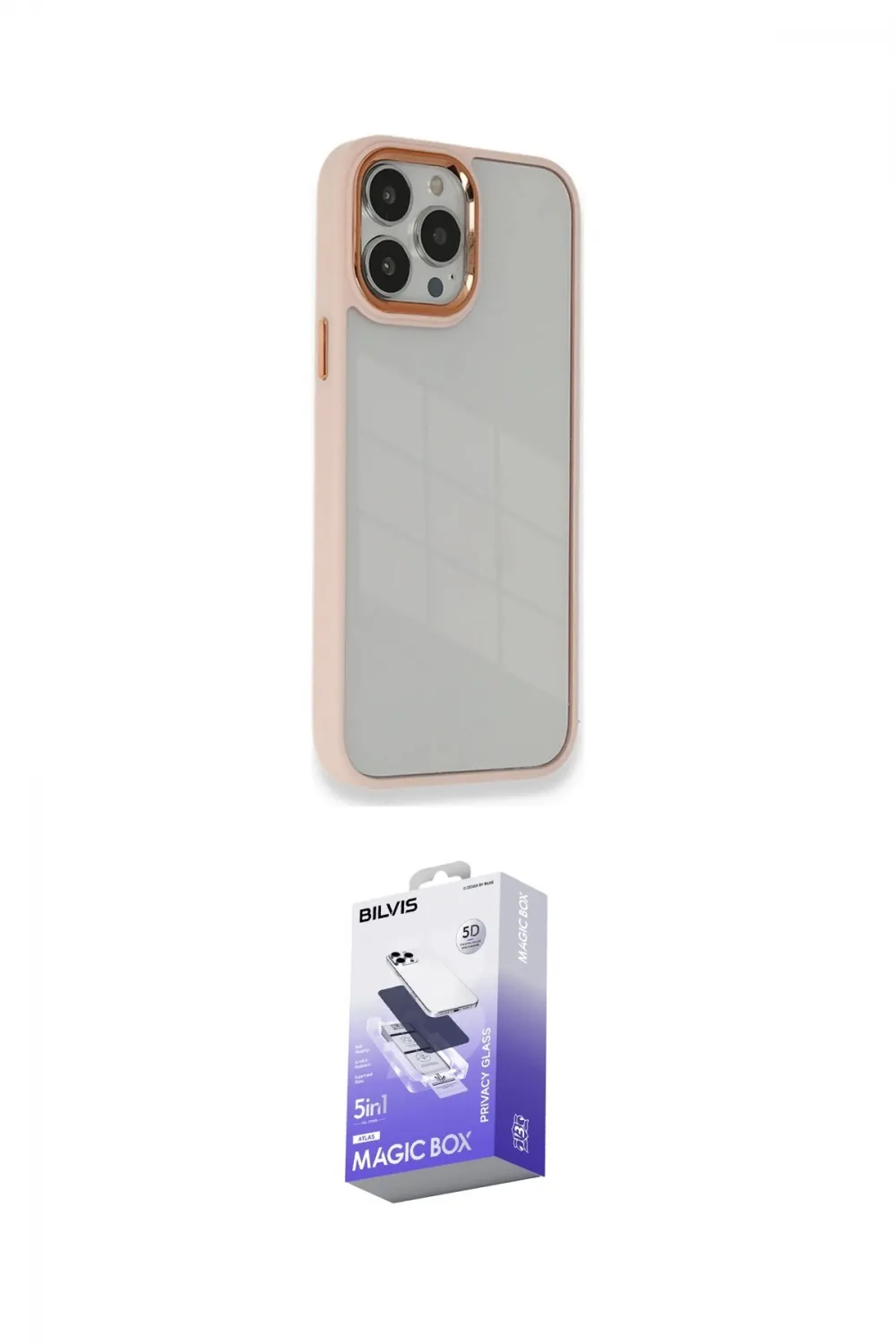 ieg™ iPhone 13 Pro Max Kılıf Eksen Doku Prime - Siyah Bilvis 5in1 5D Magic Hayalet Cam Ekran Koruyucu