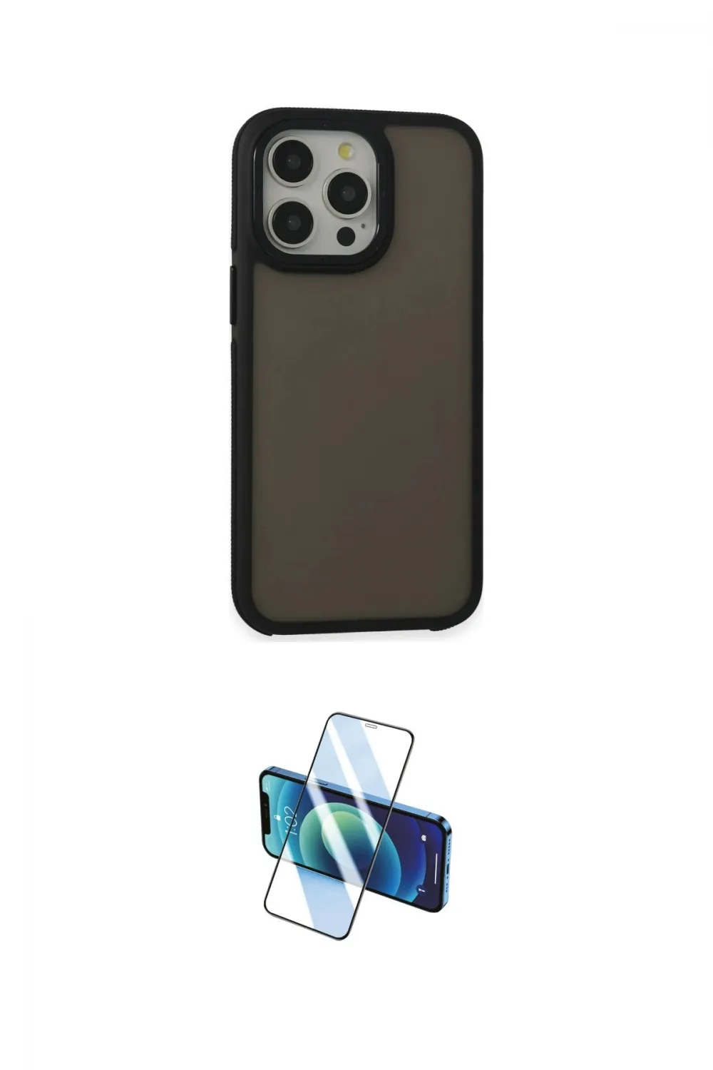 ieg™ iPhone 13 Pro Max Kılıf Eksen Işık - Siyah 3D Antistatik Cam Ekran Koruyucu