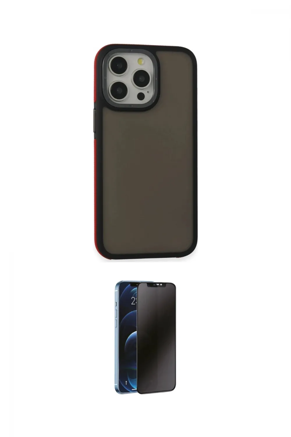 ieg™ iPhone 13 Pro Max Kılıf Eksen Işık - Siyah 3D Antistatik Hayalet Cam Ekran Koruyucu