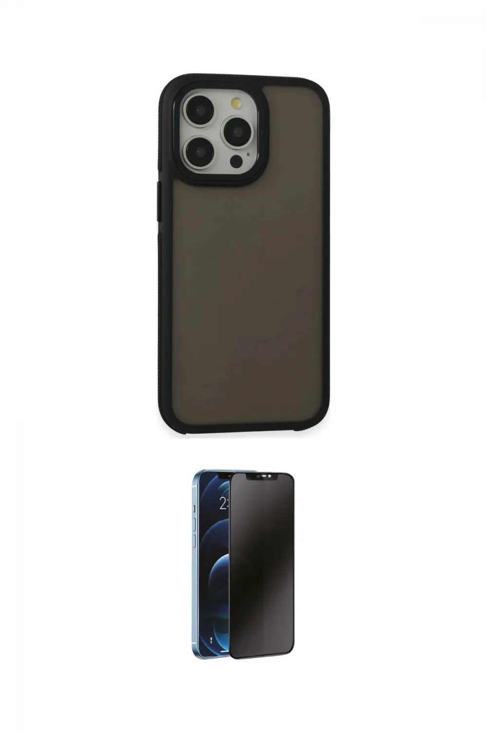 ieg™ iPhone 13 Pro Max Kılıf Eksen Işık - Siyah 3D Antistatik Hayalet Cam Ekran Koruyucu