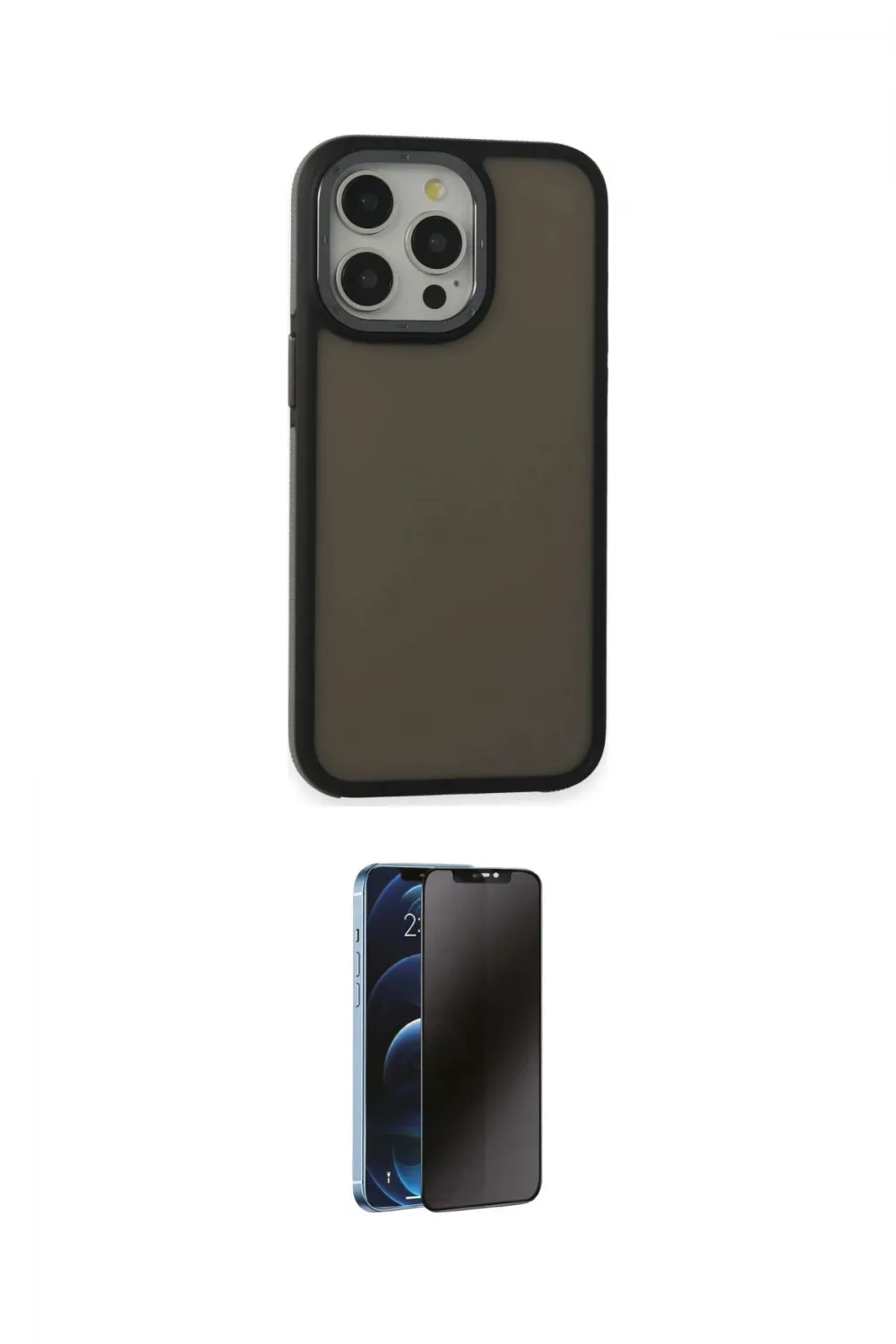 ieg™ iPhone 13 Pro Max Kılıf Eksen Işık - Siyah 3D Antistatik Hayalet Cam Ekran Koruyucu