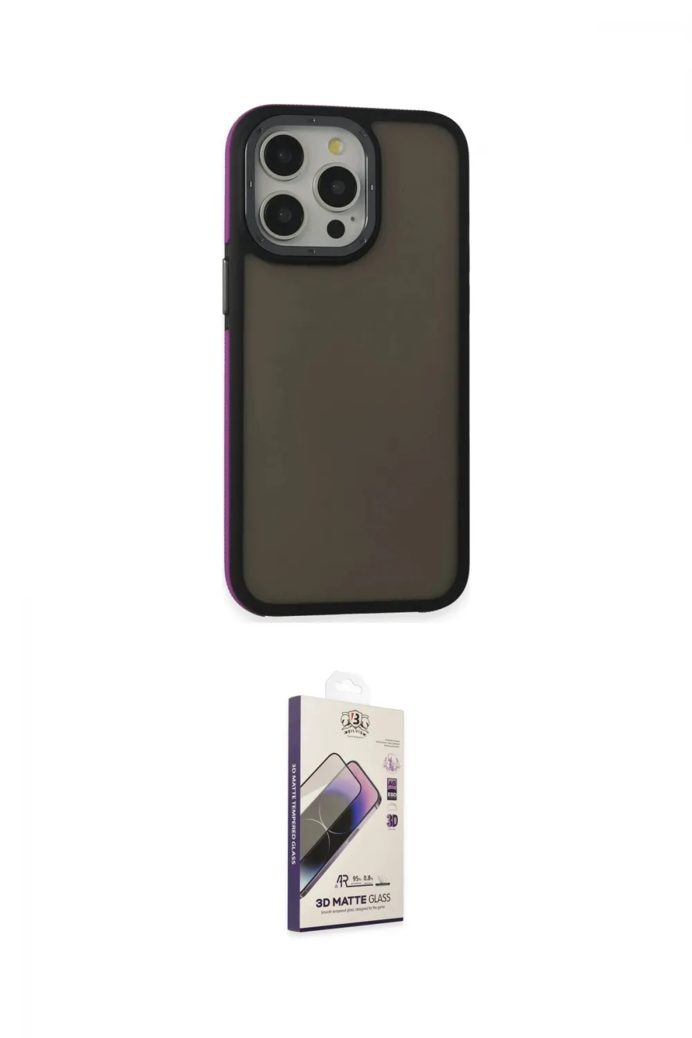 ieg™ iPhone 13 Pro Max Kılıf Eksen Işık - Siyah Bilvis 3D Mat Cam Ekran Koruyucu