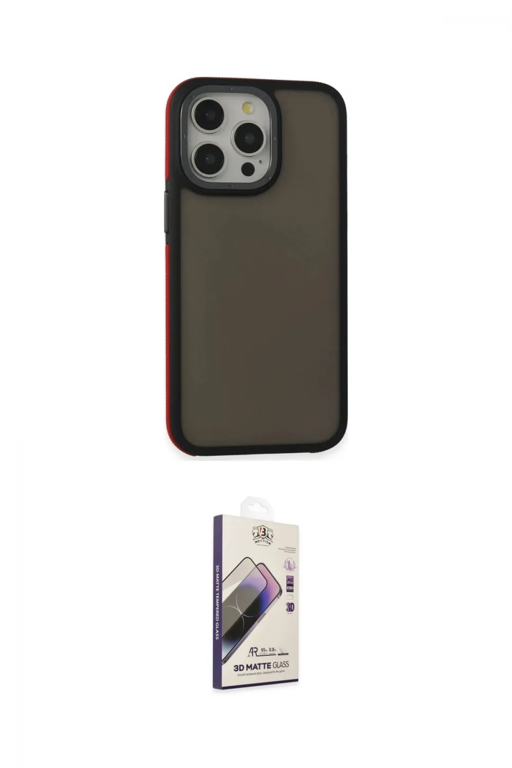 ieg™ iPhone 13 Pro Max Kılıf Eksen Işık - Siyah Bilvis 3D Mat Cam Ekran Koruyucu