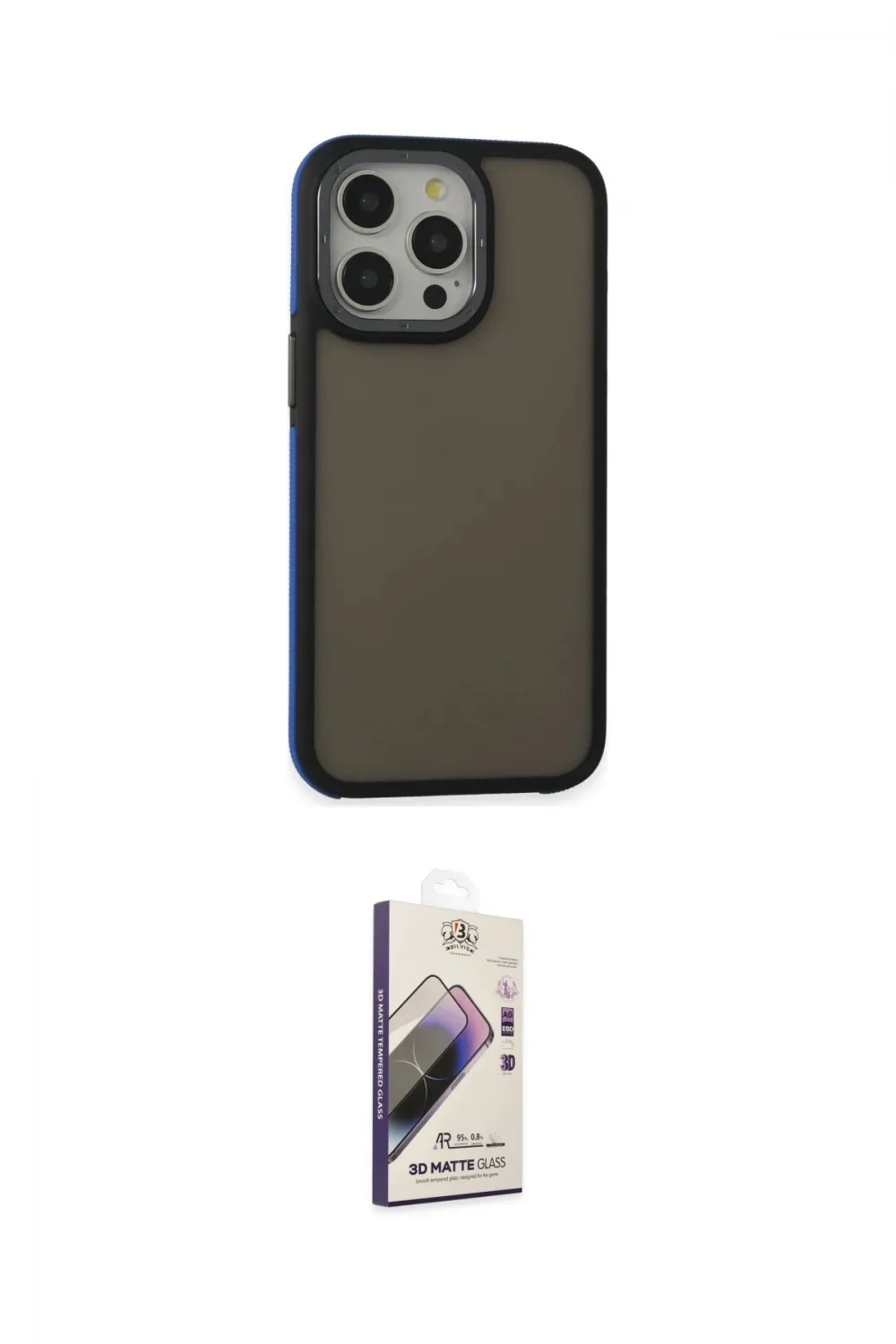 ieg™ iPhone 13 Pro Max Kılıf Eksen Işık - Siyah Bilvis 3D Mat Cam Ekran Koruyucu