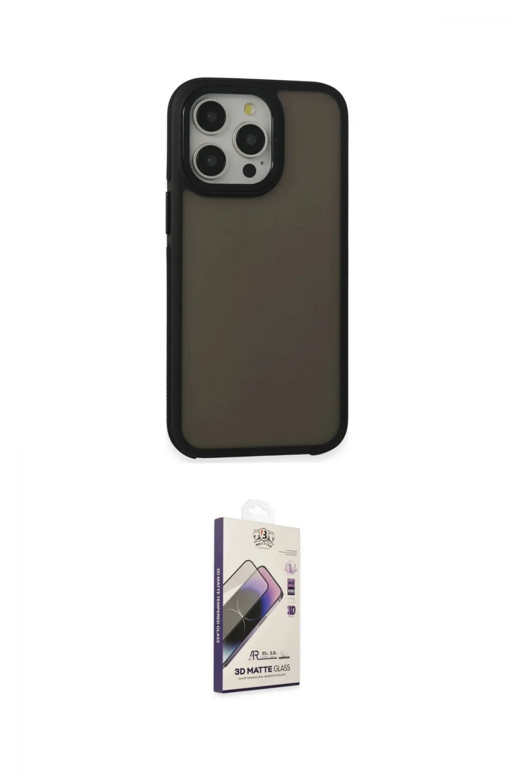 ieg™ iPhone 13 Pro Max Kılıf Eksen Işık - Siyah Bilvis 3D Mat Cam Ekran Koruyucu