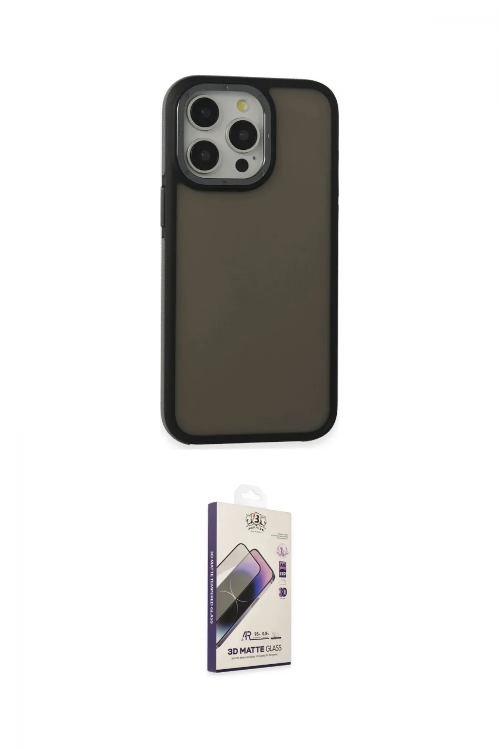 ieg™ iPhone 13 Pro Max Kılıf Eksen Işık - Siyah Bilvis 3D Mat Cam Ekran Koruyucu