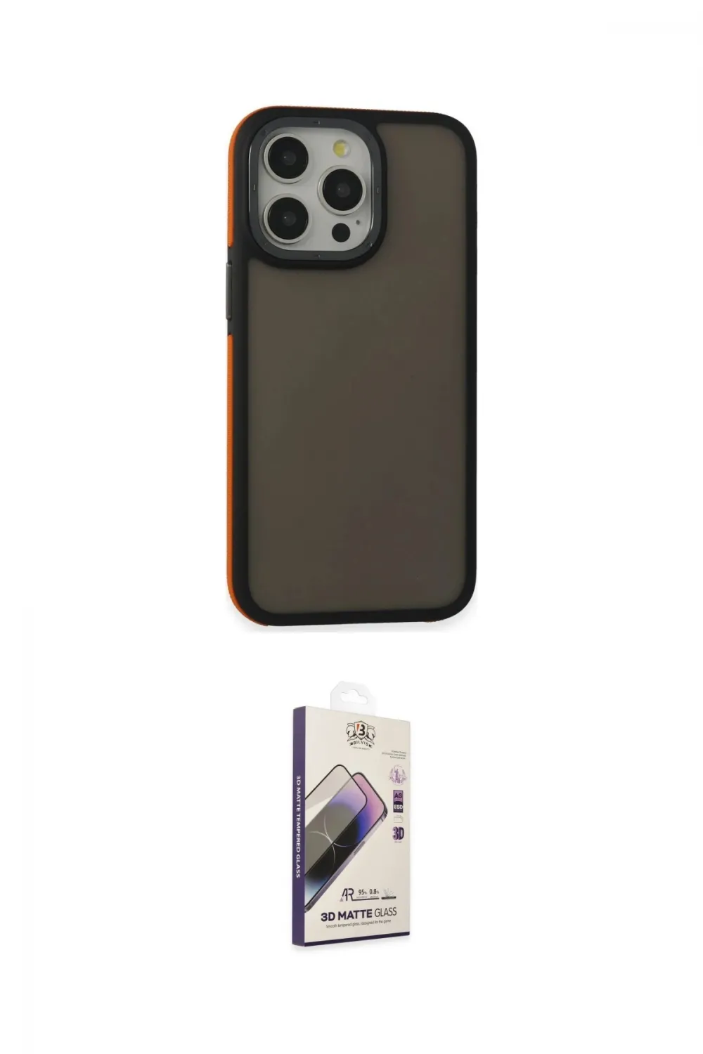 ieg™ iPhone 13 Pro Max Kılıf Eksen Işık - Siyah Bilvis 3D Mat Cam Ekran Koruyucu