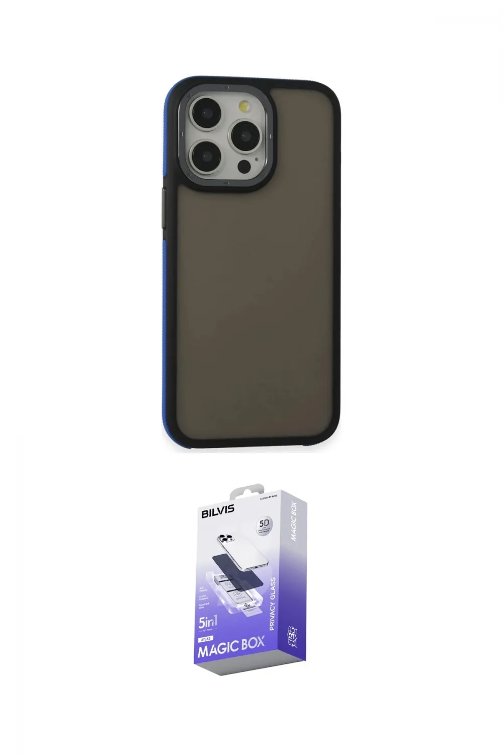ieg™ iPhone 13 Pro Max Kılıf Eksen Işık - Siyah Bilvis 5in1 5D Magic Hayalet Cam Ekran Koruyucu