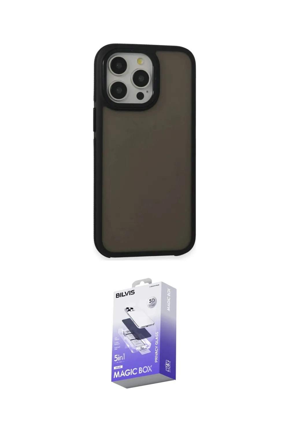 ieg™ iPhone 13 Pro Max Kılıf Eksen Işık - Siyah Bilvis 5in1 5D Magic Hayalet Cam Ekran Koruyucu