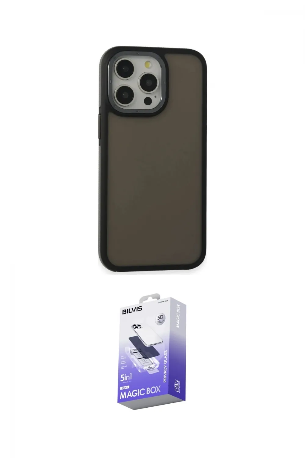 ieg™ iPhone 13 Pro Max Kılıf Eksen Işık - Siyah Bilvis 5in1 5D Magic Hayalet Cam Ekran Koruyucu