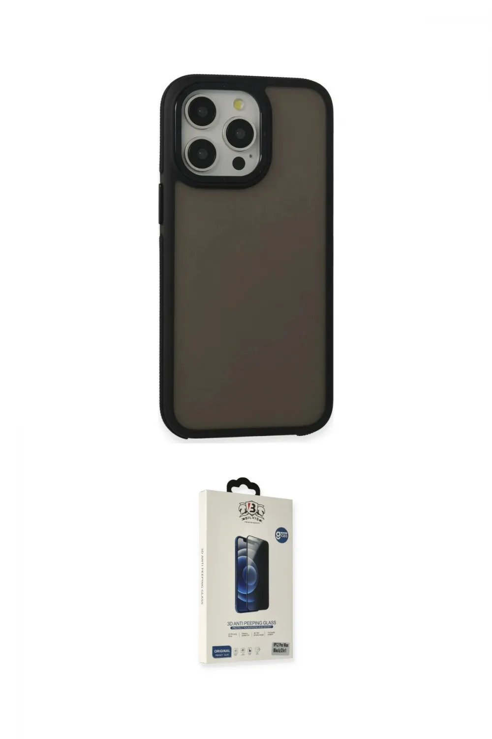 ieg™ iPhone 13 Pro Max Kılıf Eksen Işık - Siyah Bilvis Hayalet Cam Ekran Koruyucu