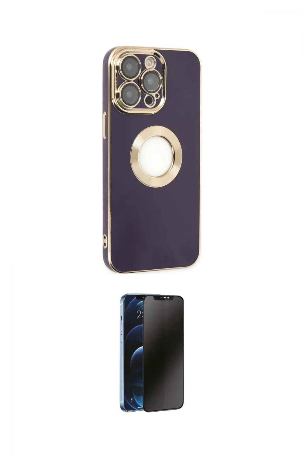 ieg™ iPhone 13 Pro Max Kılıf İz Form Serisi - Siyah 3D Antistatik Hayalet Cam Ekran Koruyucu