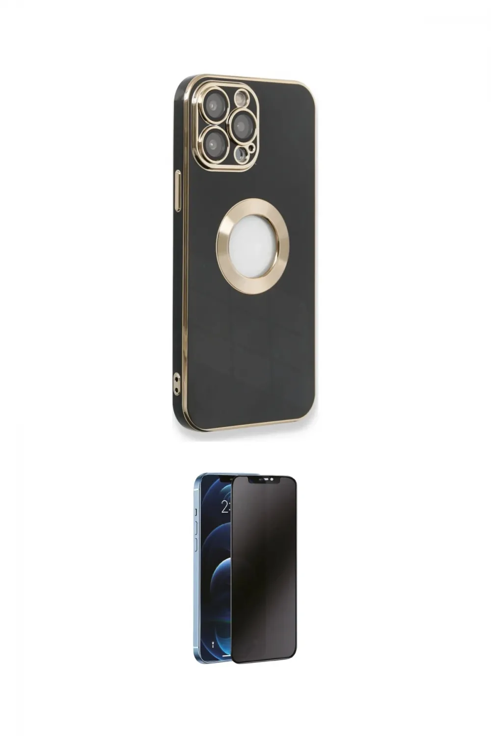 ieg™ iPhone 13 Pro Max Kılıf İz Form Serisi - Siyah 3D Antistatik Hayalet Cam Ekran Koruyucu