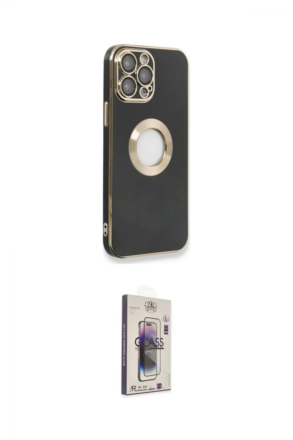 ieg™ iPhone 13 Pro Max Kılıf İz Form Serisi - Siyah Bilvis 3D Cam Ekran Koruyucu