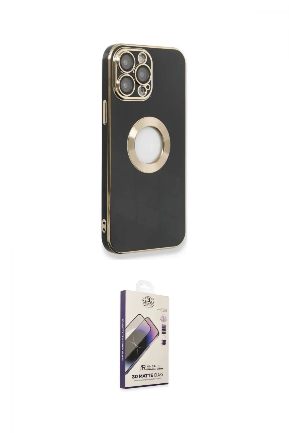 ieg™ iPhone 13 Pro Max Kılıf İz Form Serisi - Siyah Bilvis 3D Mat Cam Ekran Koruyucu