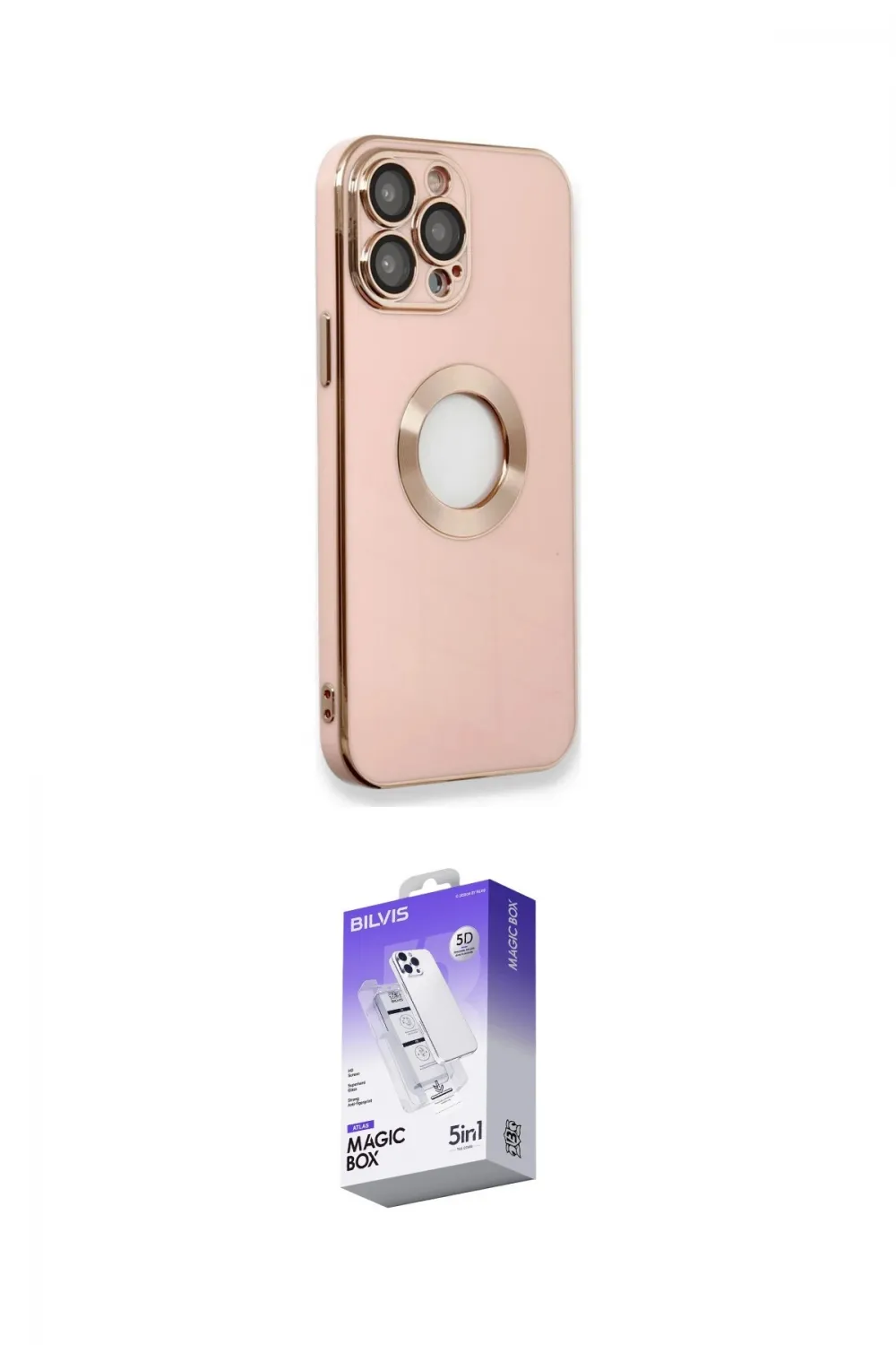 ieg™ iPhone 13 Pro Max Kılıf İz Form Serisi - Siyah Bilvis 5in1 3D Magic Cam Ekran Koruyucu