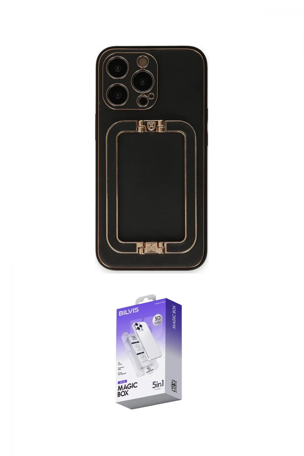 ieg™ iPhone 13 Pro Max Kılıf Kozmos Minimal Prime - Siyah Bilvis 5in1 3D Magic Cam Ekran Koruyucu