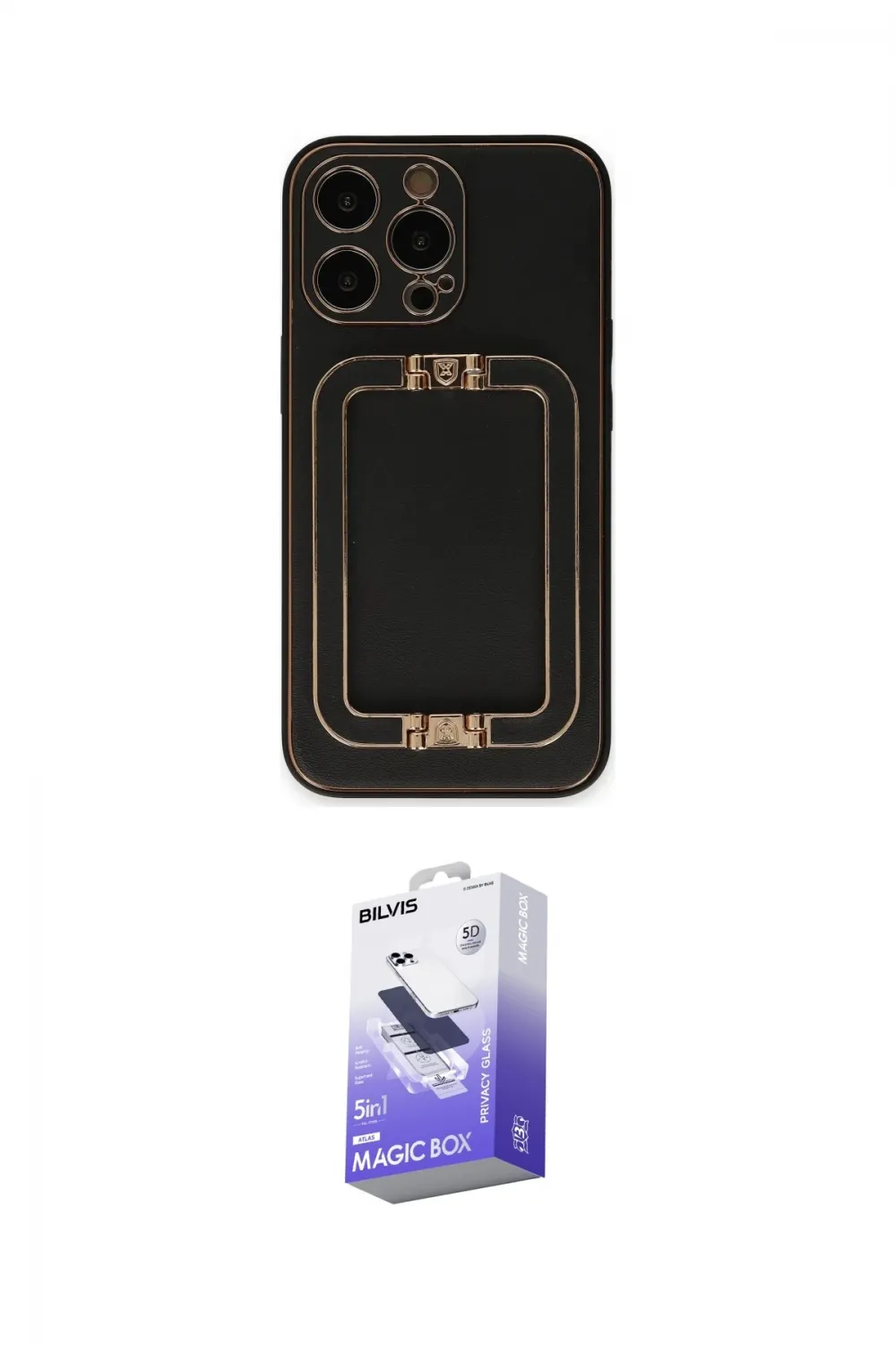 ieg™ iPhone 13 Pro Max Kılıf Kozmos Minimal Prime - Siyah Bilvis 5in1 5D Magic Hayalet Cam Ekran Koruyucu