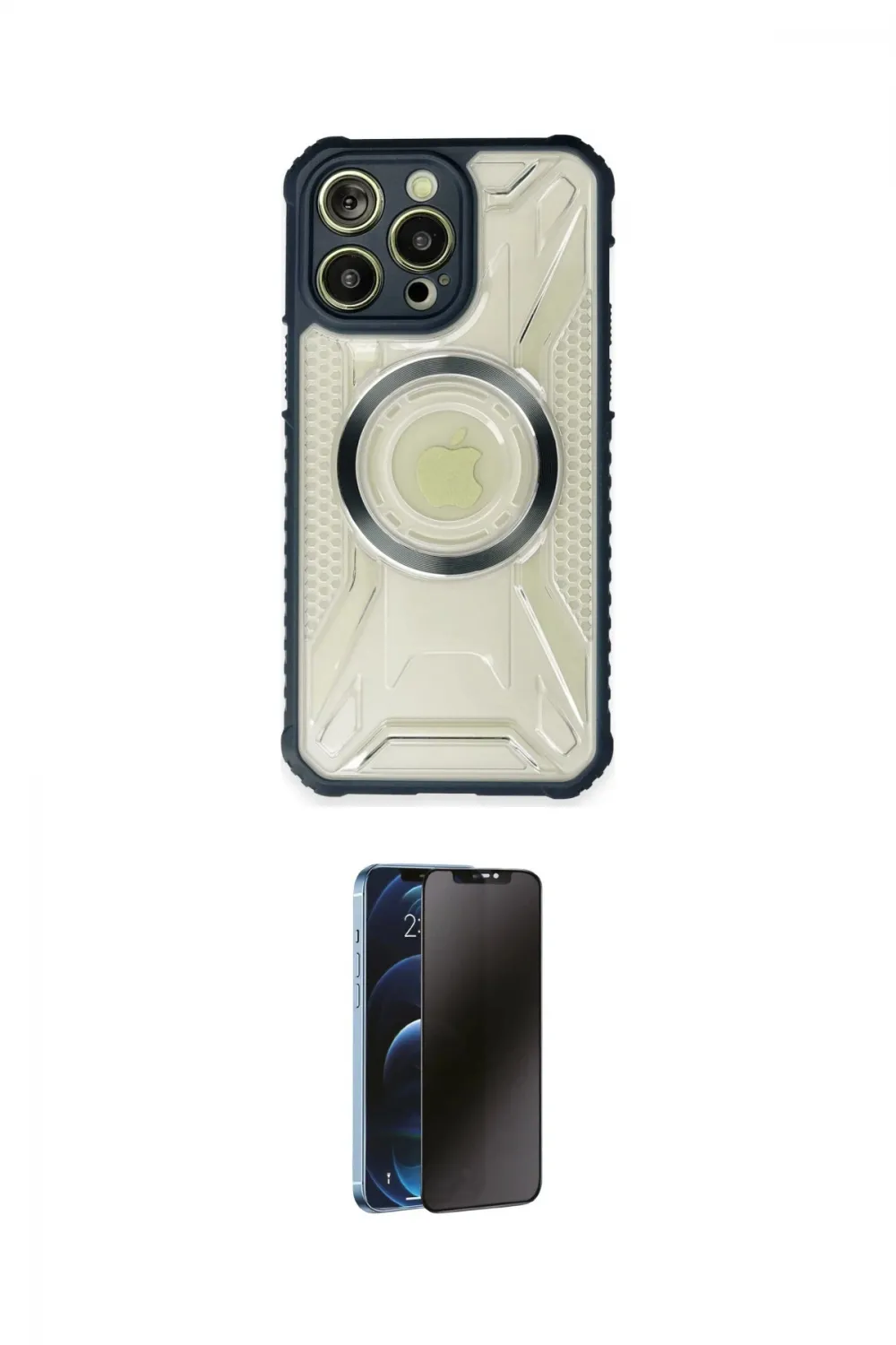 ieg™ iPhone 13 Pro Max Kılıf Kutup Modern - Siyah 3D Antistatik Hayalet Cam Ekran Koruyucu