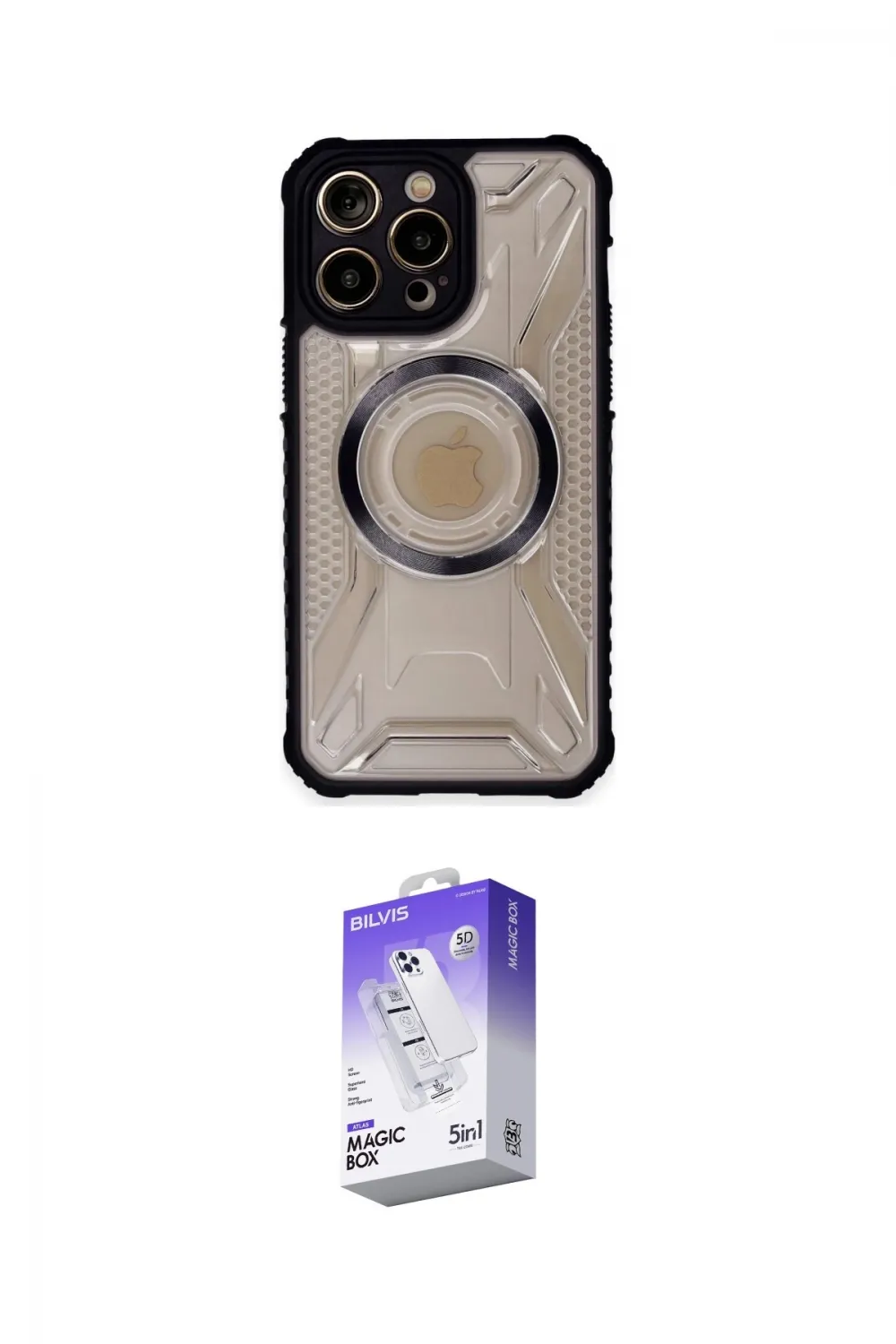 ieg™ iPhone 13 Pro Max Kılıf Kutup Modern - Siyah Bilvis 5in1 3D Magic Cam Ekran Koruyucu