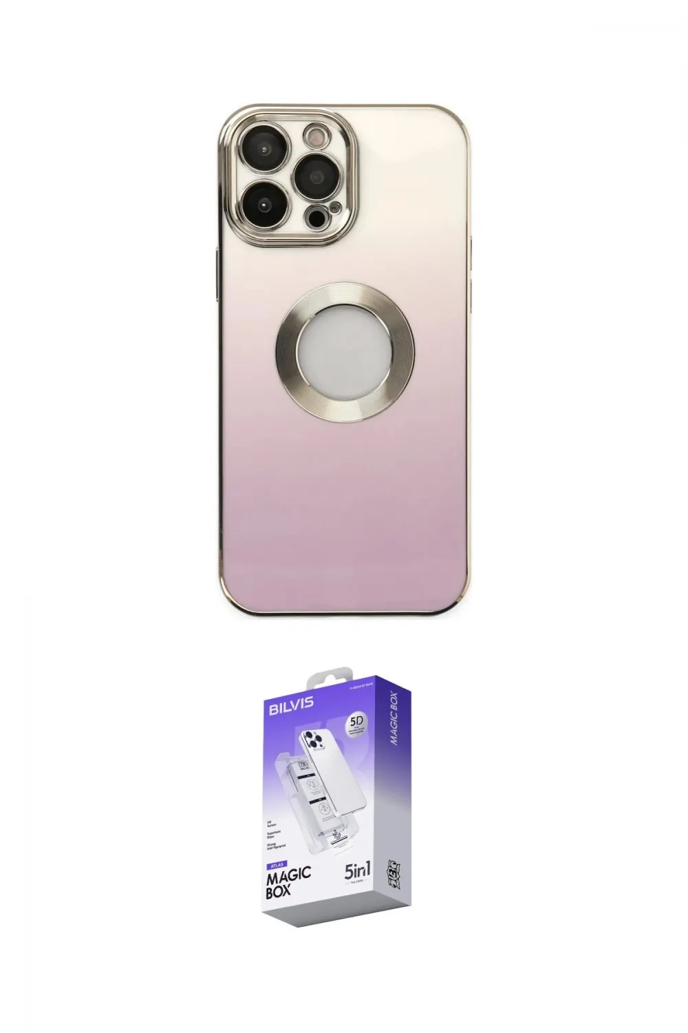 ieg™ iPhone 13 Pro Max Kılıf Kutup Yansıma Özel Seri - Siyah Bilvis 5in1 3D Magic Cam Ekran Koruyucu