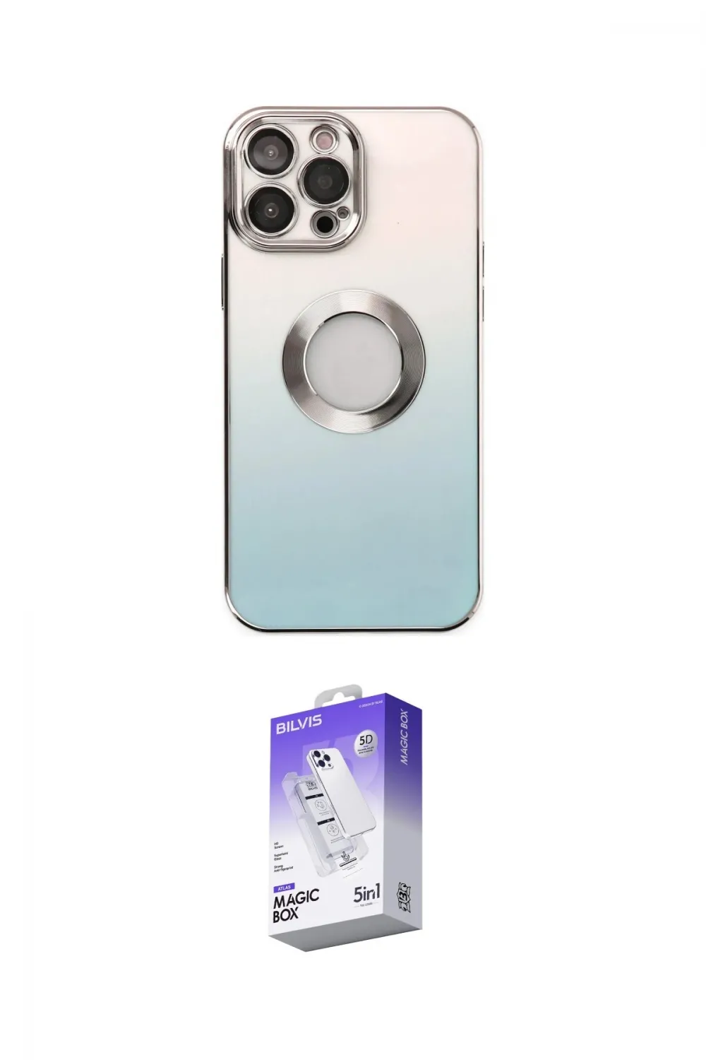 ieg™ iPhone 13 Pro Max Kılıf Kutup Yansıma Özel Seri - Siyah Bilvis 5in1 3D Magic Cam Ekran Koruyucu