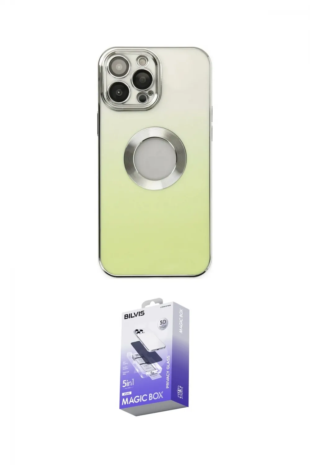 ieg™ iPhone 13 Pro Max Kılıf Kutup Yansıma Özel Seri - Siyah Bilvis 5in1 5D Magic Hayalet Cam Ekran Koruyucu