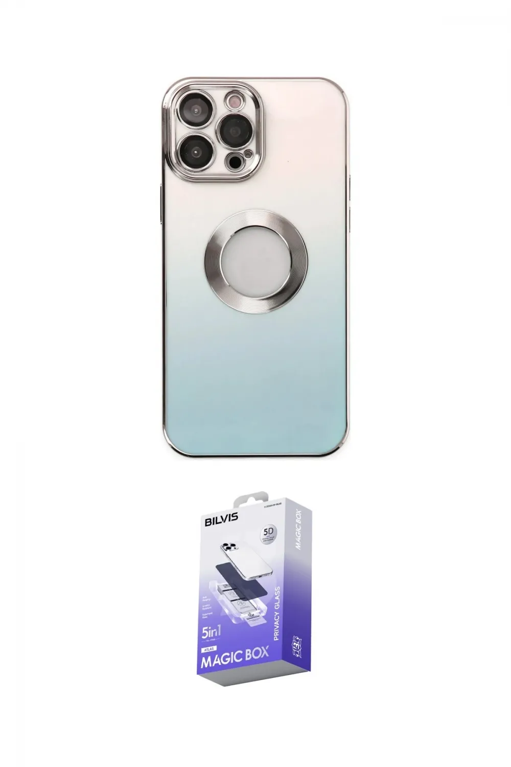 ieg™ iPhone 13 Pro Max Kılıf Kutup Yansıma Özel Seri - Siyah Bilvis 5in1 5D Magic Hayalet Cam Ekran Koruyucu